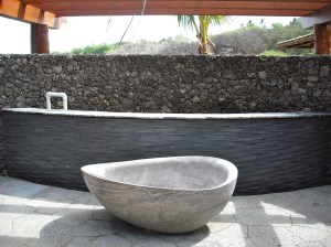 Lava rock floor and water wall